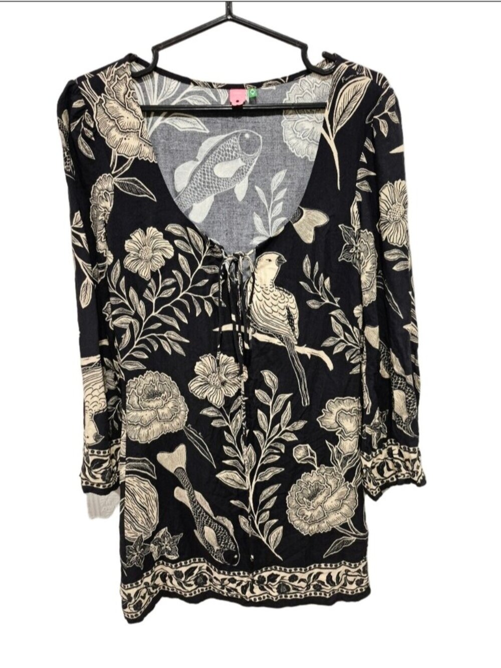 FARM Rio Jardim De Cordel Botanical Bird Koi Fish Mini Dress Medium